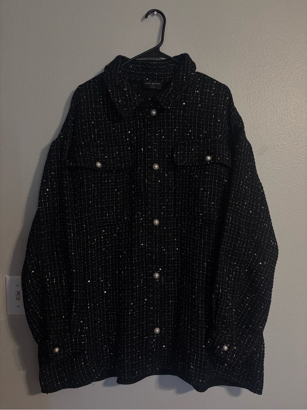 Lane Bryant Black Tweed Jacket with Pearl Buttons
